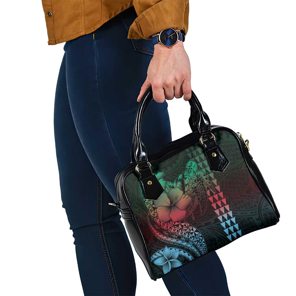 Hawaiian Sea Turtle Shoulder Handbag Green Hibiscus Flowers and Kakau Pattern