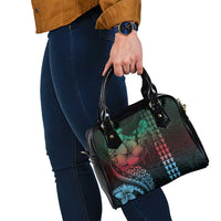 Hawaiian Sea Turtle Shoulder Handbag Green Hibiscus Flowers and Kakau Pattern