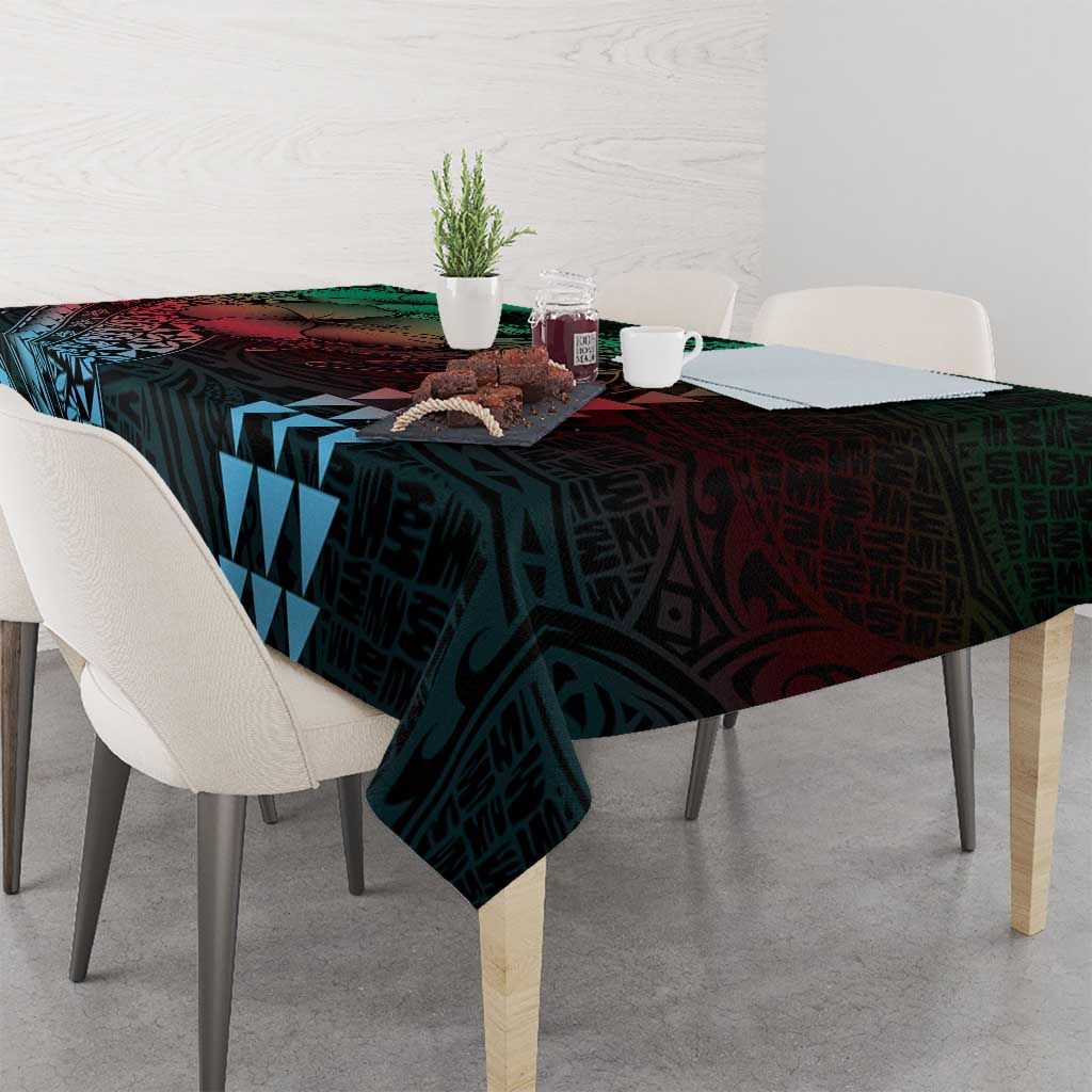Hawaiian Sea Turtle Tablecloth Green Hibiscus Flowers and Kakau Pattern