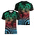 Hawaiian Sea Turtle Women V-Neck T-Shirt Green Hibiscus Flowers and Kakau Pattern