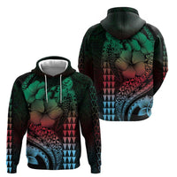 Hawaiian Sea Turtle Zip Hoodie Green Hibiscus Flowers and Kakau Pattern