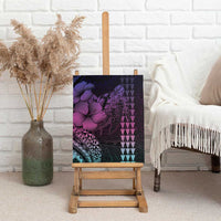 Hawaiian Sea Turtle Canvas Wall Art Pink Hibiscus Flowers and Kakau Pattern