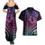 Hawaiian Sea Turtle Couples Matching Summer Maxi Dress and Hawaiian Shirt Pink Hibiscus Flowers and Kakau Pattern