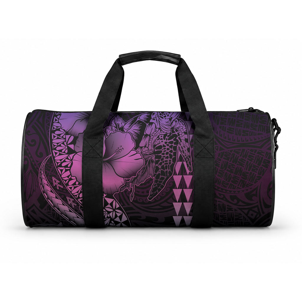 Hawaiian Sea Turtle Duffle Bag Pink Hibiscus Flowers and Kakau Pattern LT9 One size Pink - Polynesian Pride