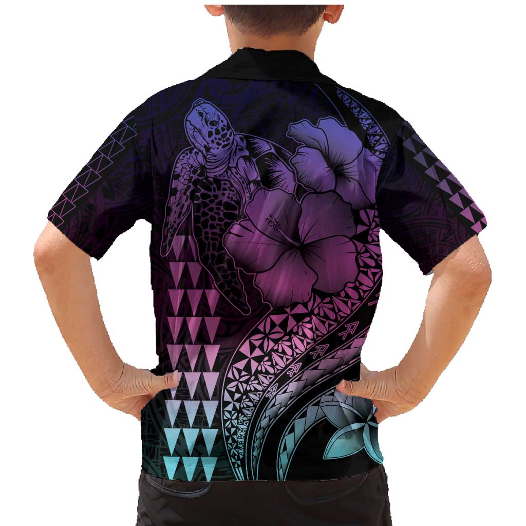 Hawaiian Sea Turtle Family Matching Mermaid Dress and Hawaiian Shirt Pink Hibiscus Flowers and Kakau Pattern LT9 - Polynesian Pride