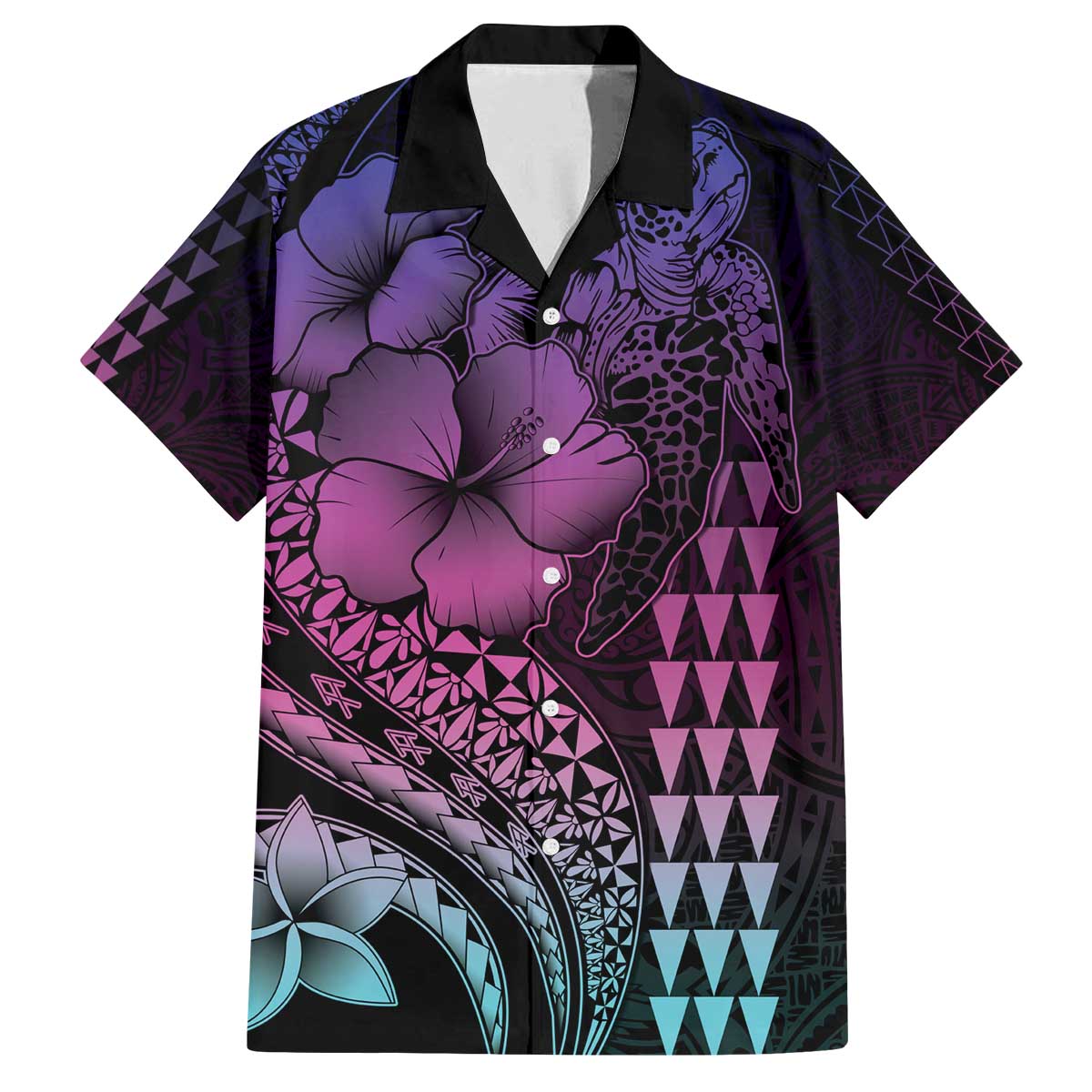 Hawaiian Sea Turtle Family Matching Off The Shoulder Long Sleeve Dress and Hawaiian Shirt Pink Hibiscus Flowers and Kakau Pattern LT9 Dad's Shirt - Short Sleeve Pink - Polynesian Pride