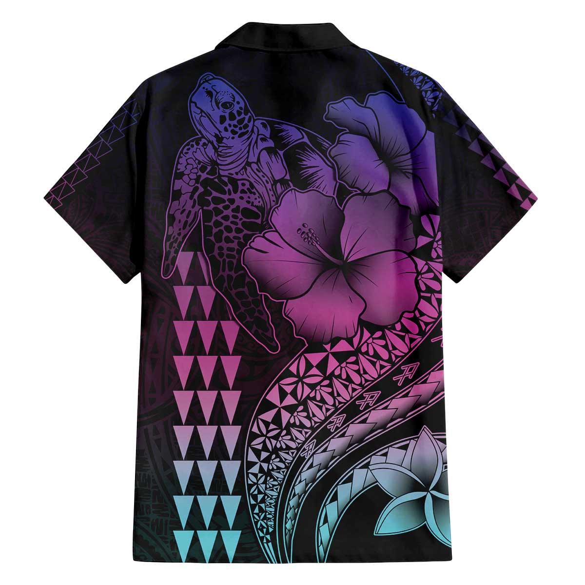 Hawaiian Sea Turtle Family Matching Off The Shoulder Long Sleeve Dress and Hawaiian Shirt Pink Hibiscus Flowers and Kakau Pattern LT9 - Polynesian Pride