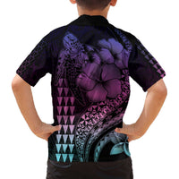 Hawaiian Sea Turtle Family Matching Puletasi and Hawaiian Shirt Pink Hibiscus Flowers and Kakau Pattern LT9 - Polynesian Pride