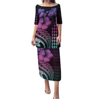 Hawaiian Sea Turtle Family Matching Puletasi and Hawaiian Shirt Pink Hibiscus Flowers and Kakau Pattern LT9 Mom's Dress Pink - Polynesian Pride