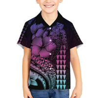 Hawaiian Sea Turtle Family Matching Puletasi and Hawaiian Shirt Pink Hibiscus Flowers and Kakau Pattern LT9 Son's Shirt Pink - Polynesian Pride