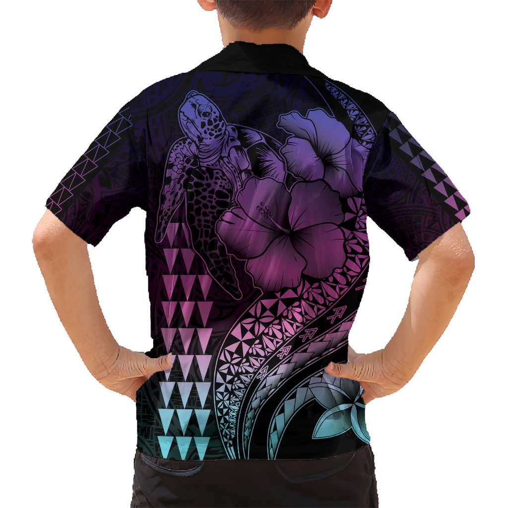 Hawaiian Sea Turtle Family Matching Summer Maxi Dress and Hawaiian Shirt Pink Hibiscus Flowers and Kakau Pattern LT9 - Polynesian Pride