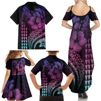 Hawaiian Sea Turtle Family Matching Summer Maxi Dress and Hawaiian Shirt Pink Hibiscus Flowers and Kakau Pattern LT9 - Polynesian Pride