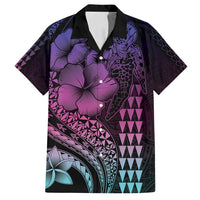 Hawaiian Sea Turtle Family Matching Summer Maxi Dress and Hawaiian Shirt Pink Hibiscus Flowers and Kakau Pattern LT9 Dad's Shirt - Short Sleeve Pink - Polynesian Pride