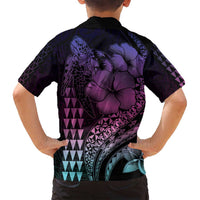 Hawaiian Sea Turtle Family Matching Tank Maxi Dress and Hawaiian Shirt Pink Hibiscus Flowers and Kakau Pattern LT9 - Polynesian Pride
