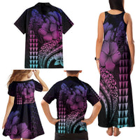 Hawaiian Sea Turtle Family Matching Tank Maxi Dress and Hawaiian Shirt Pink Hibiscus Flowers and Kakau Pattern LT9 - Polynesian Pride