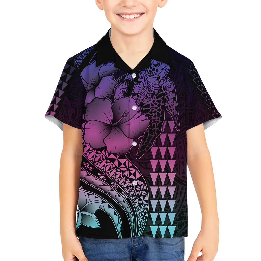 Hawaiian Sea Turtle Family Matching Tank Maxi Dress and Hawaiian Shirt Pink Hibiscus Flowers and Kakau Pattern LT9 Son's Shirt Pink - Polynesian Pride