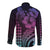 Hawaiian Sea Turtle Long Sleeve Button Shirt Pink Hibiscus Flowers and Kakau Pattern