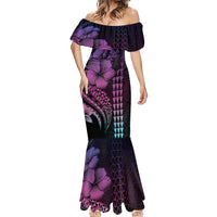Hawaiian Sea Turtle Mermaid Dress Pink Hibiscus Flowers and Kakau Pattern