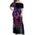 Hawaiian Sea Turtle Off Shoulder Maxi Dress Pink Hibiscus Flowers and Kakau Pattern