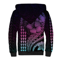 Hawaiian Sea Turtle Sherpa Hoodie Pink Hibiscus Flowers and Kakau Pattern