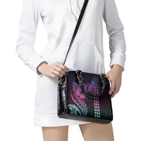 Hawaiian Sea Turtle Shoulder Handbag Pink Hibiscus Flowers and Kakau Pattern