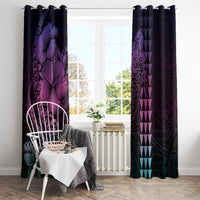 Hawaiian Sea Turtle Window Curtain Pink Hibiscus Flowers and Kakau Pattern