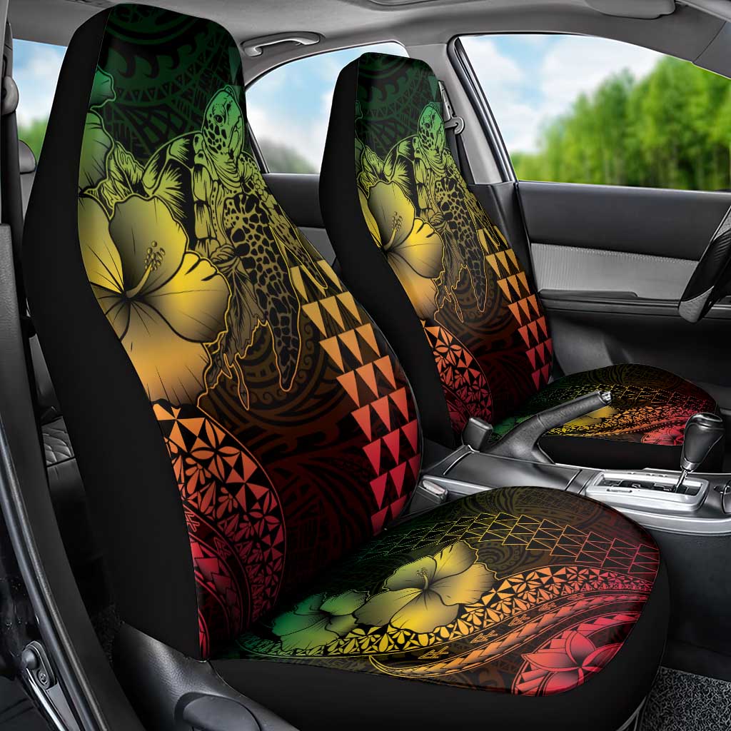 Hawaiian Sea Turtle Car Seat Cover Reggae Hibiscus Flowers and Kakau Pattern LT9 - Polynesian Pride