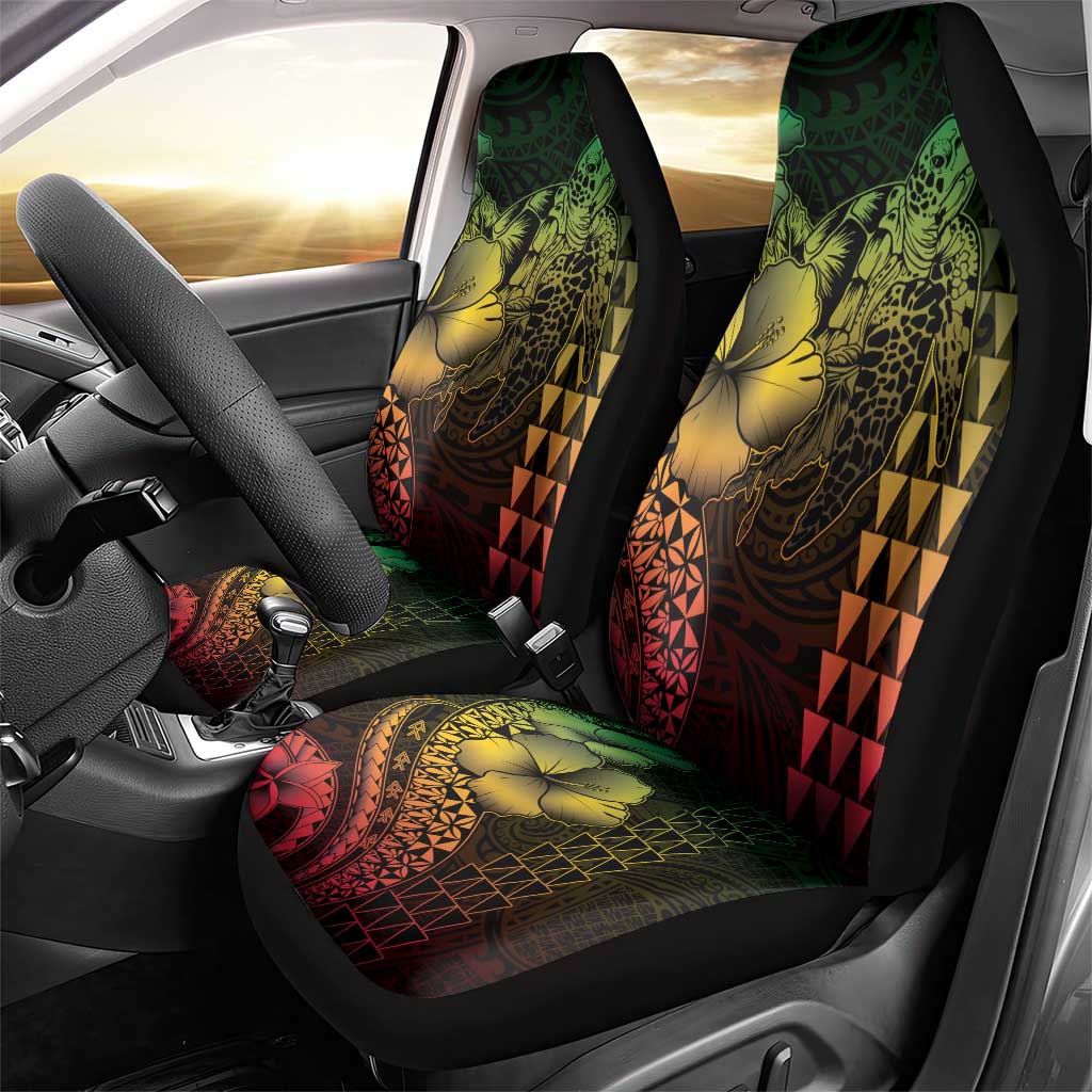 Hawaiian Sea Turtle Car Seat Cover Reggae Hibiscus Flowers and Kakau Pattern LT9 - Polynesian Pride
