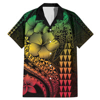 Hawaiian Sea Turtle Family Matching Mermaid Dress and Hawaiian Shirt Reggae Hibiscus Flowers and Kakau Pattern LT9 Dad's Shirt - Short Sleeve Reggae - Polynesian Pride