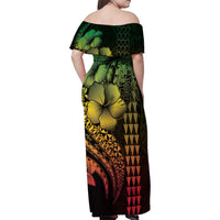 Hawaiian Sea Turtle Family Matching Off Shoulder Maxi Dress and Hawaiian Shirt Reggae Hibiscus Flowers and Kakau Pattern LT9 - Polynesian Pride