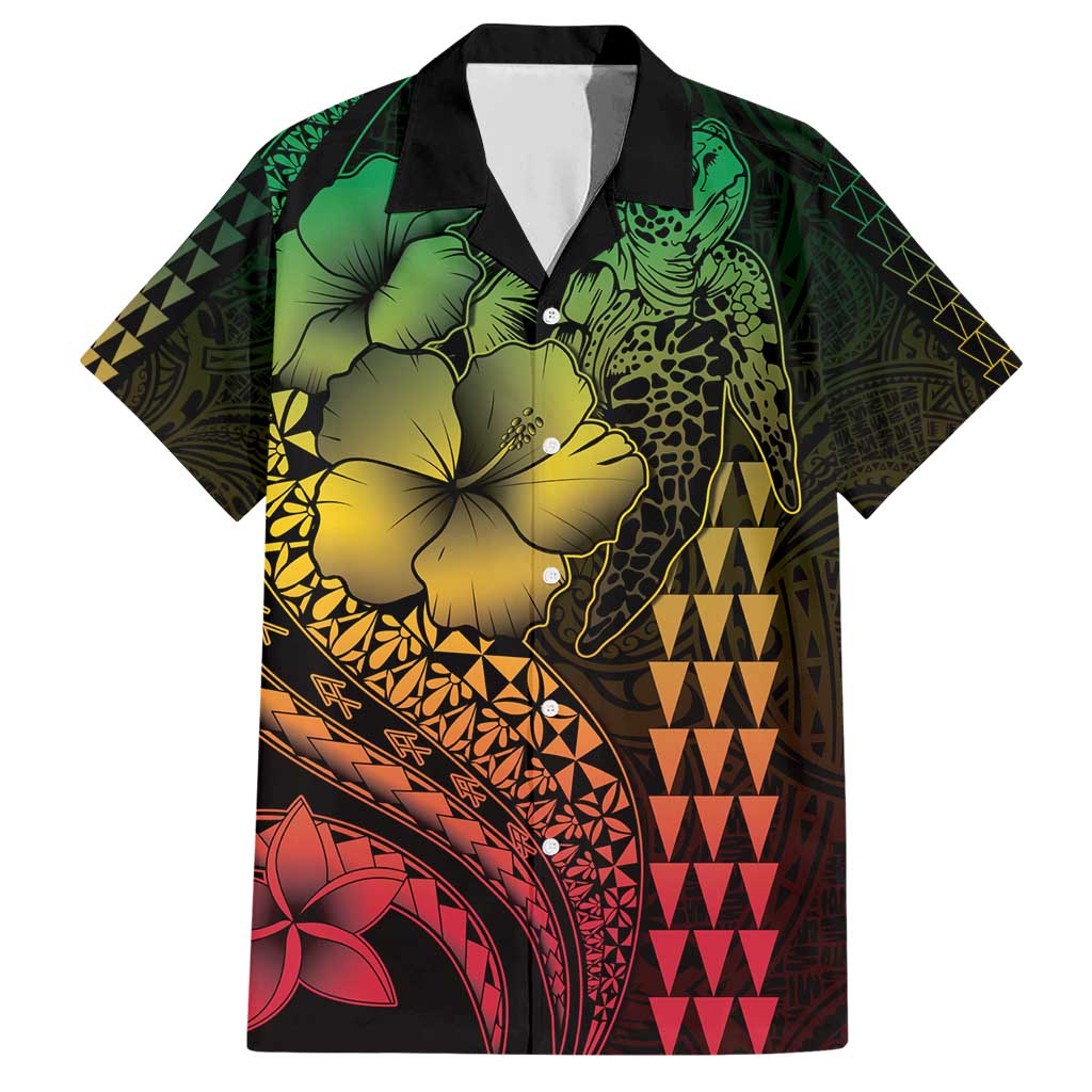Hawaiian Sea Turtle Family Matching Short Sleeve Bodycon Dress and Hawaiian Shirt Reggae Hibiscus Flowers and Kakau Pattern LT9 Dad's Shirt - Short Sleeve Reggae - Polynesian Pride