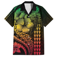 Hawaiian Sea Turtle Family Matching Short Sleeve Bodycon Dress and Hawaiian Shirt Reggae Hibiscus Flowers and Kakau Pattern LT9 Dad's Shirt - Short Sleeve Reggae - Polynesian Pride