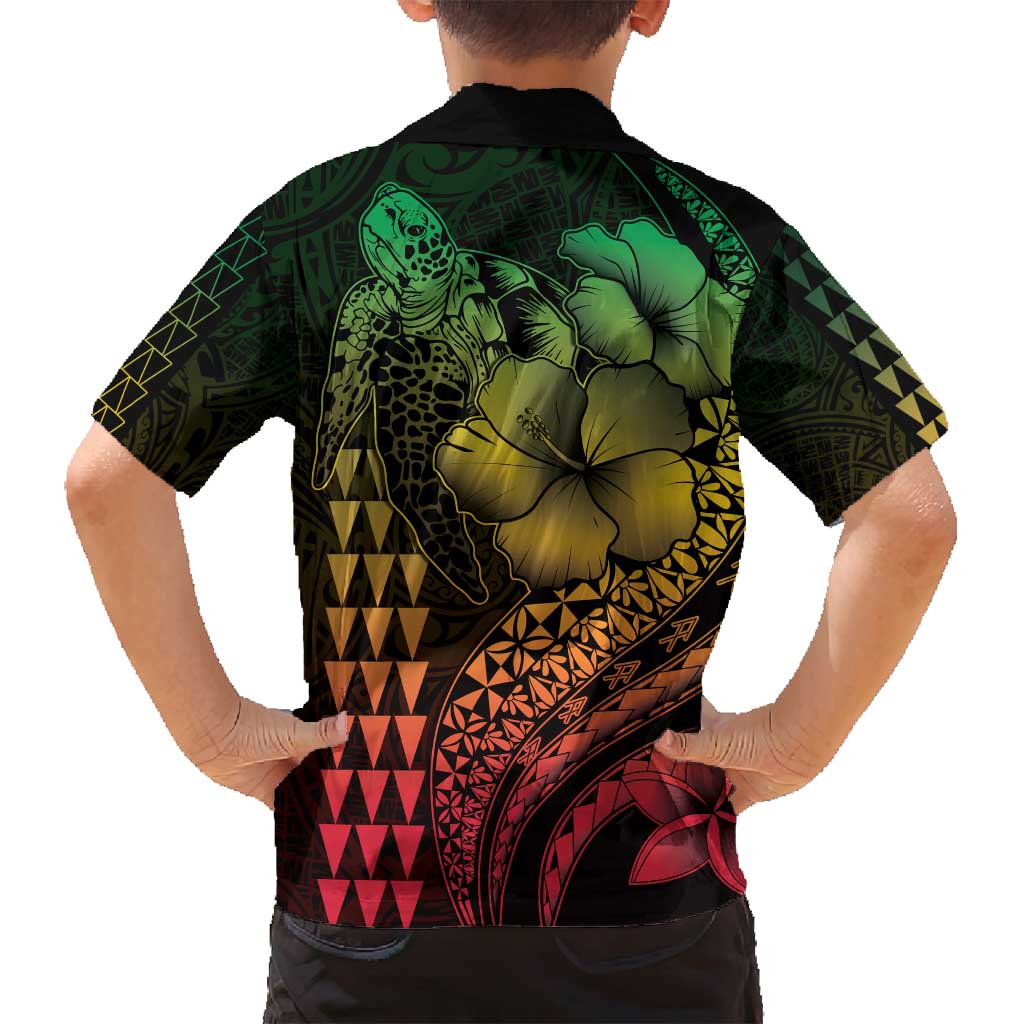 Hawaiian Sea Turtle Family Matching Summer Maxi Dress and Hawaiian Shirt Reggae Hibiscus Flowers and Kakau Pattern LT9 - Polynesian Pride