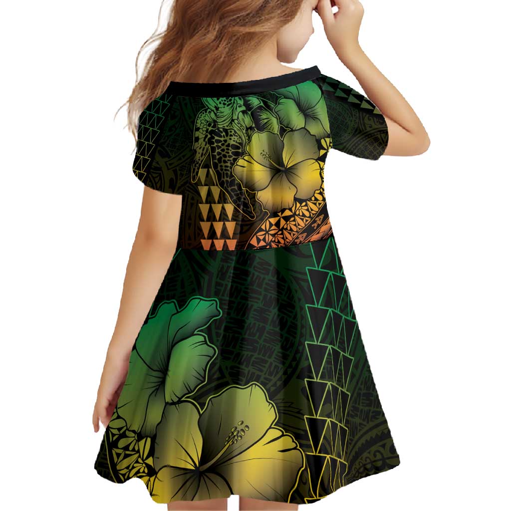 Hawaiian Sea Turtle Family Matching Summer Maxi Dress and Hawaiian Shirt Reggae Hibiscus Flowers and Kakau Pattern LT9 - Polynesian Pride