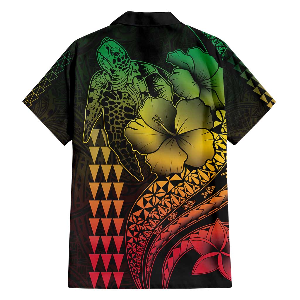 Hawaiian Sea Turtle Family Matching Summer Maxi Dress and Hawaiian Shirt Reggae Hibiscus Flowers and Kakau Pattern LT9 - Polynesian Pride