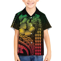 Hawaiian Sea Turtle Family Matching Summer Maxi Dress and Hawaiian Shirt Reggae Hibiscus Flowers and Kakau Pattern LT9 Son's Shirt Reggae - Polynesian Pride