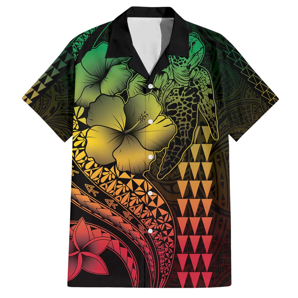 Hawaiian Sea Turtle Family Matching Tank Maxi Dress and Hawaiian Shirt Reggae Hibiscus Flowers and Kakau Pattern LT9 Dad's Shirt - Short Sleeve Reggae - Polynesian Pride