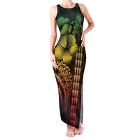Hawaiian Sea Turtle Family Matching Tank Maxi Dress and Hawaiian Shirt Reggae Hibiscus Flowers and Kakau Pattern LT9 Mom's Dress Reggae - Polynesian Pride