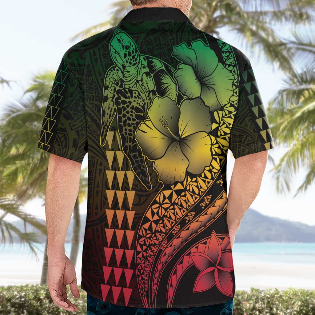 Hawaiian Sea Turtle Hawaiian Shirt Reggae Hibiscus Flowers and Kakau Pattern LT9 - Polynesian Pride