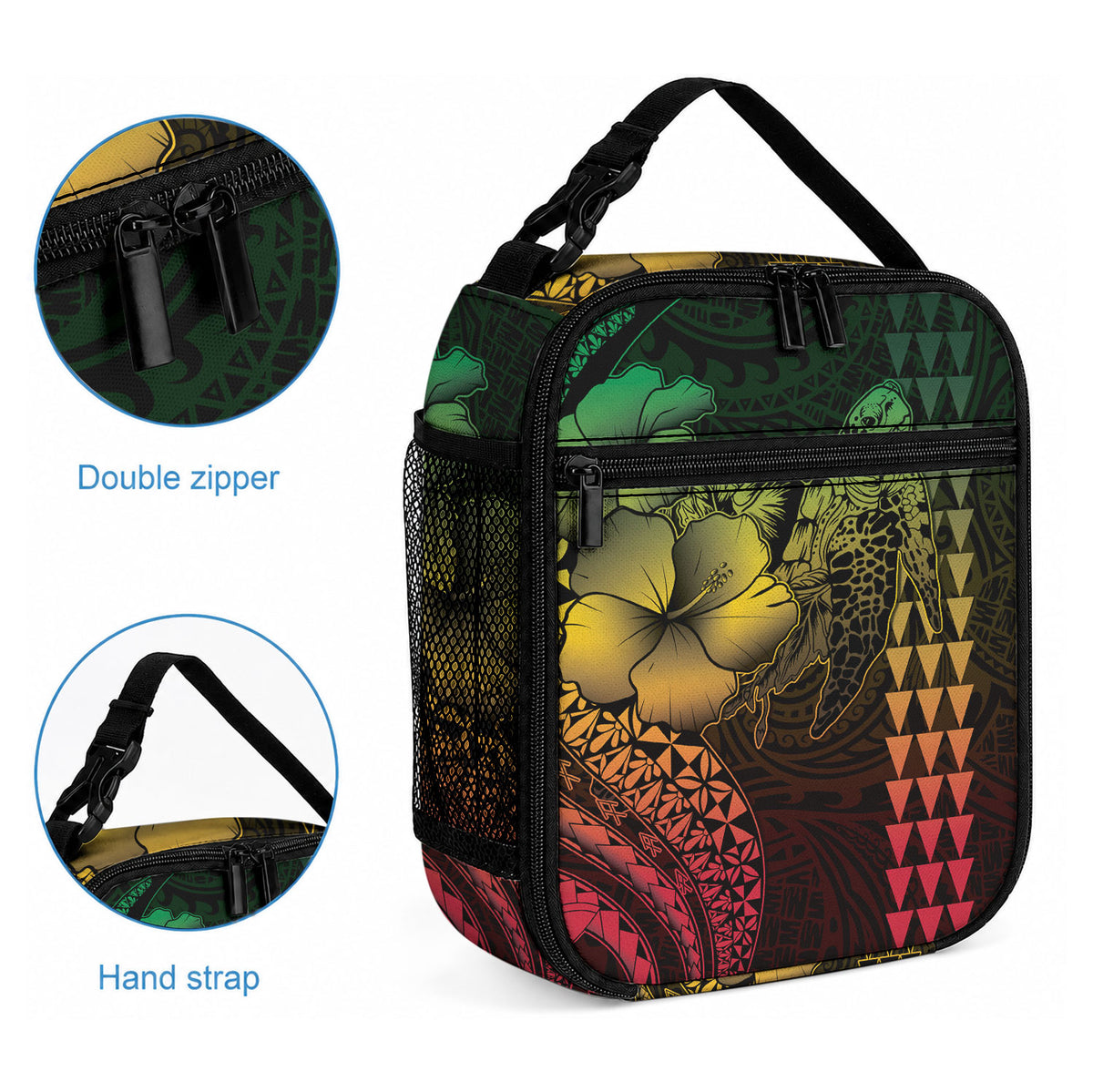 Hawaiian Sea Turtle Lunch Bag Reggae Hibiscus Flowers and Kakau Pattern LT9 - Polynesian Pride