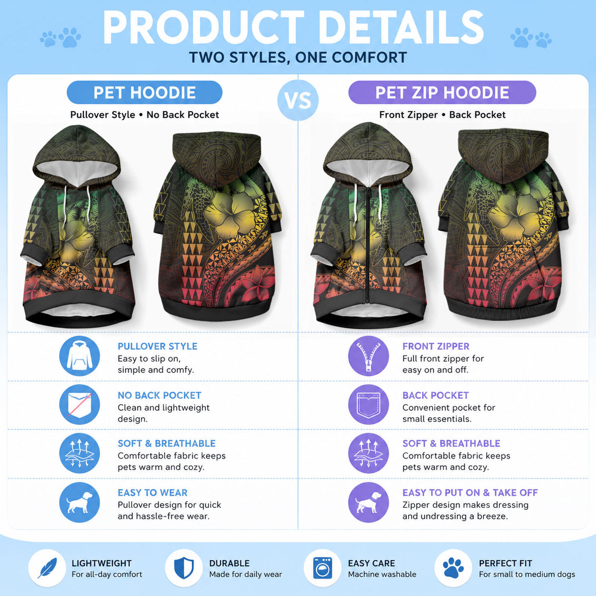 Hawaiian Sea Turtle Pet Hoodie Reggae Hibiscus Flowers and Kakau Pattern LT9 - Polynesian Pride