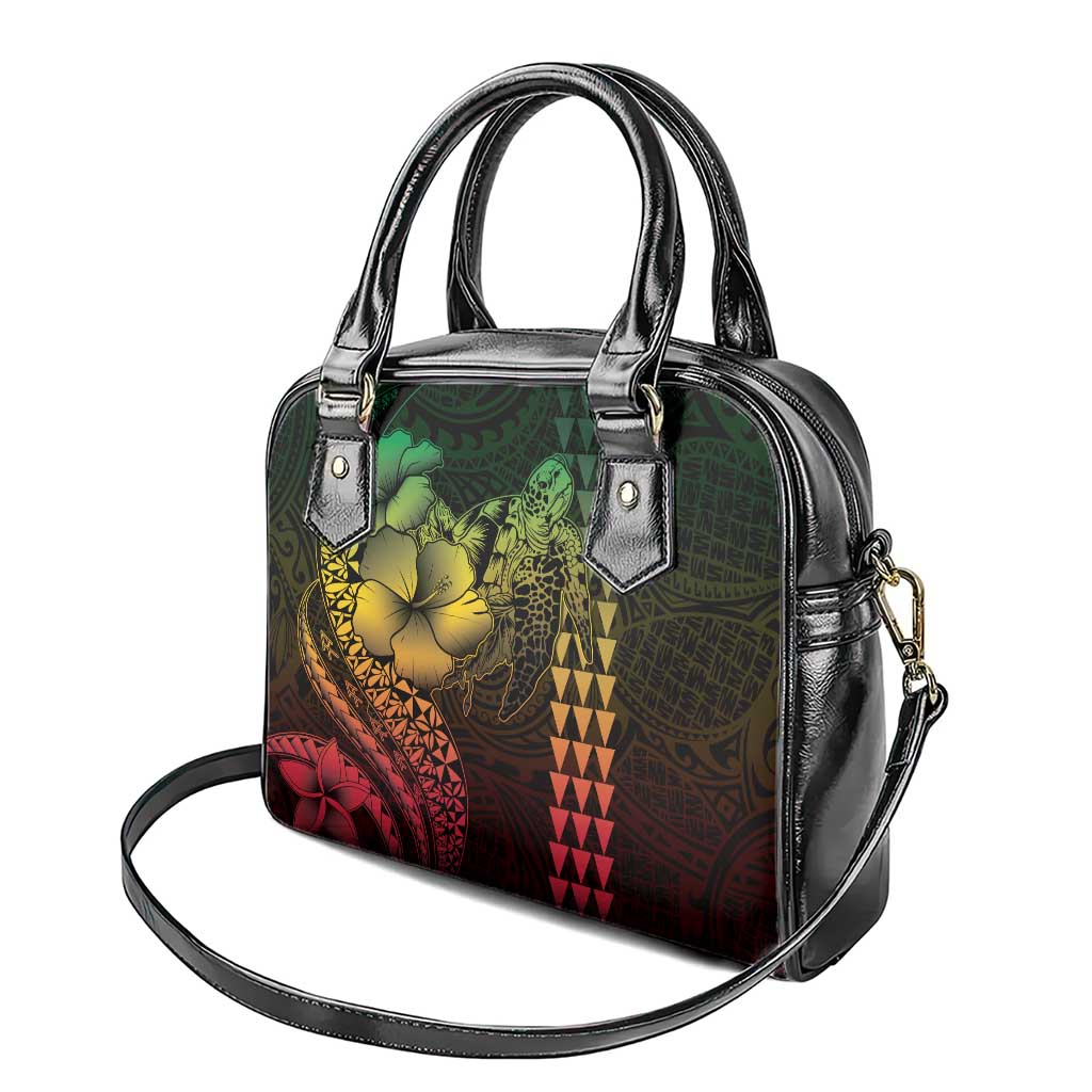 Hawaiian Sea Turtle Shoulder Handbag Reggae Hibiscus Flowers and Kakau Pattern