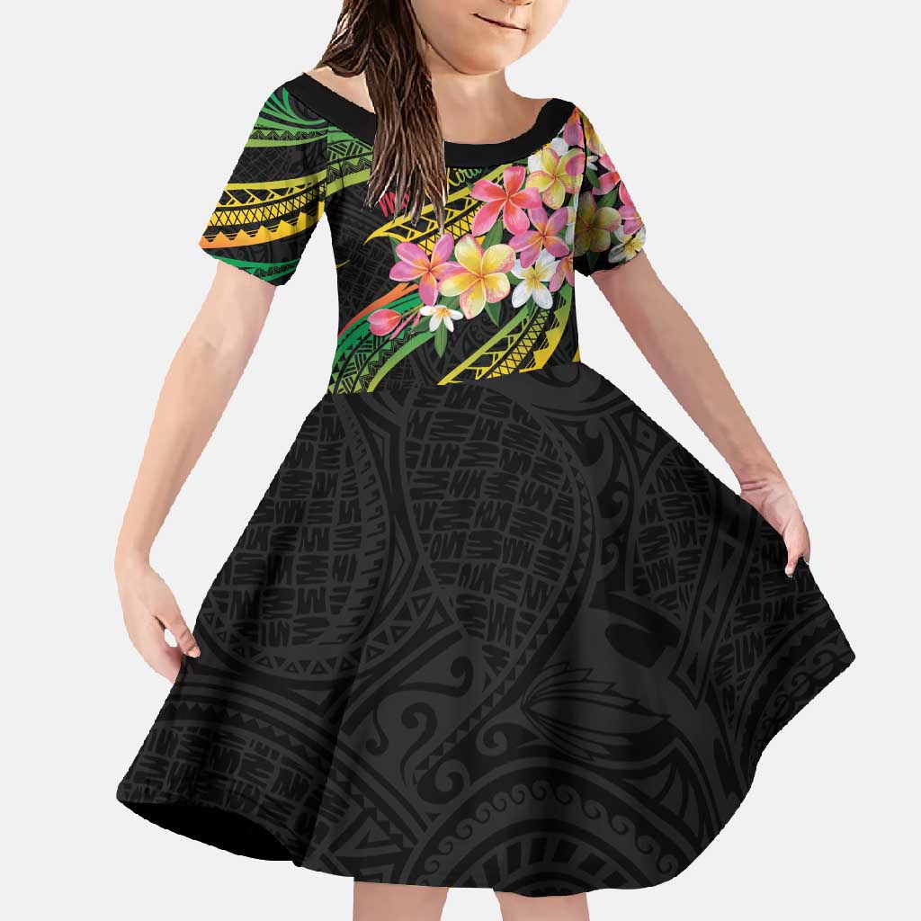 Kiribati Red Jasmine Mango Family Matching Long Sleeve Bodycon Dress and Hawaiian Shirt Reggae Polynesian Art Vibe LT9 Daughter's Dress Reggae - Polynesian Pride
