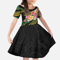 Kiribati Red Jasmine Mango Family Matching Long Sleeve Bodycon Dress and Hawaiian Shirt Reggae Polynesian Art Vibe LT9 Daughter's Dress Reggae - Polynesian Pride