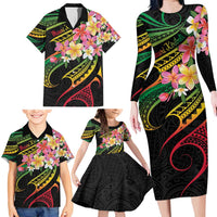 Kiribati Red Jasmine Mango Family Matching Long Sleeve Bodycon Dress and Hawaiian Shirt Reggae Polynesian Art Vibe LT9 - Polynesian Pride