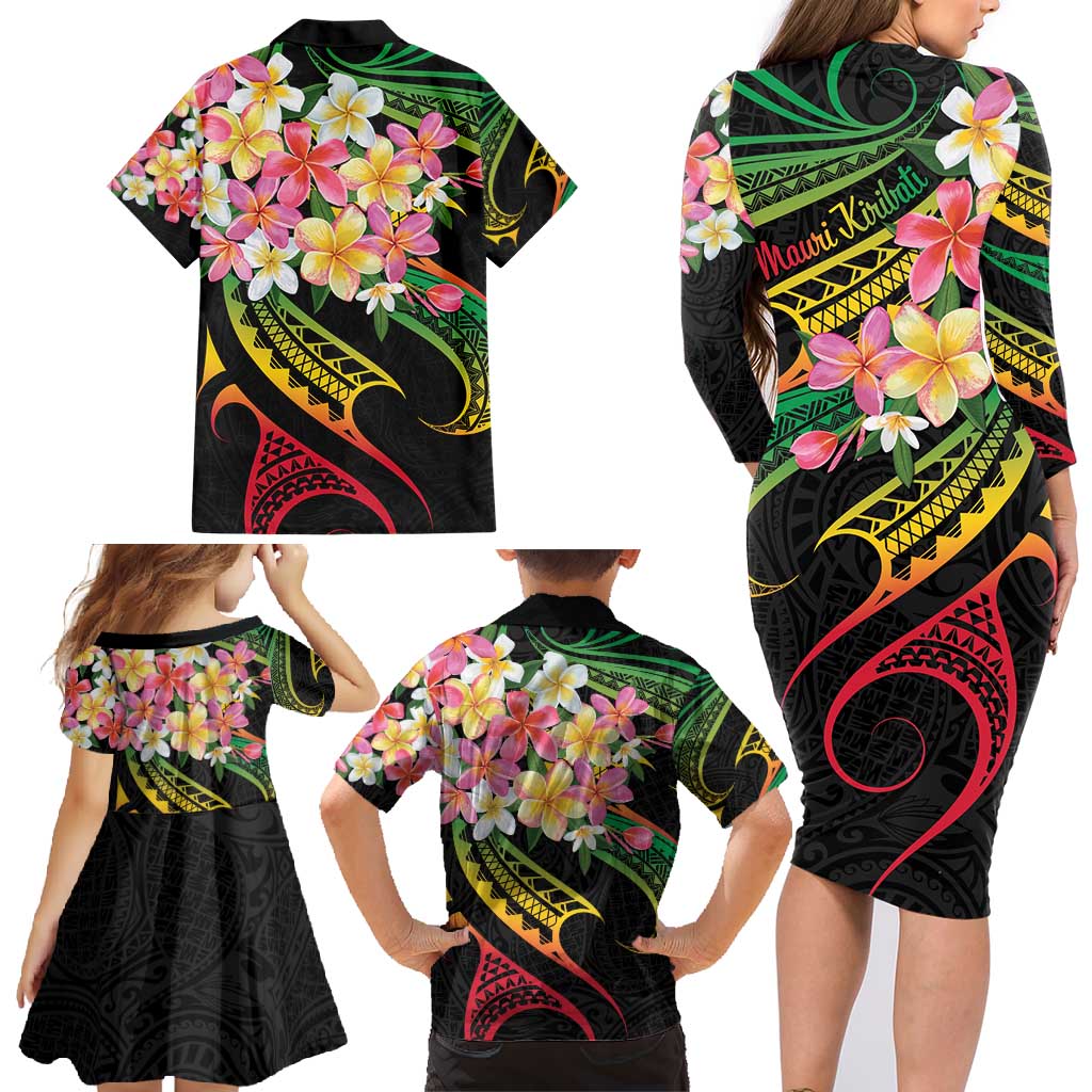 Kiribati Red Jasmine Mango Family Matching Long Sleeve Bodycon Dress and Hawaiian Shirt Reggae Polynesian Art Vibe LT9 - Polynesian Pride