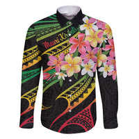 Kiribati Red Jasmine Mango Family Matching Long Sleeve Bodycon Dress and Hawaiian Shirt Reggae Polynesian Art Vibe LT9 Dad's Shirt - Long Sleeve Reggae - Polynesian Pride