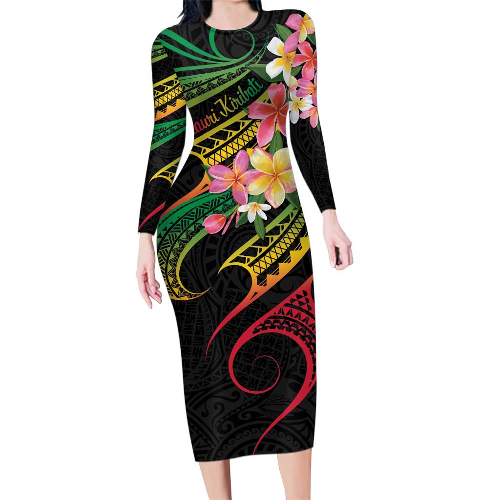 Kiribati Red Jasmine Mango Family Matching Long Sleeve Bodycon Dress and Hawaiian Shirt Reggae Polynesian Art Vibe LT9 Mom's Dress Reggae - Polynesian Pride