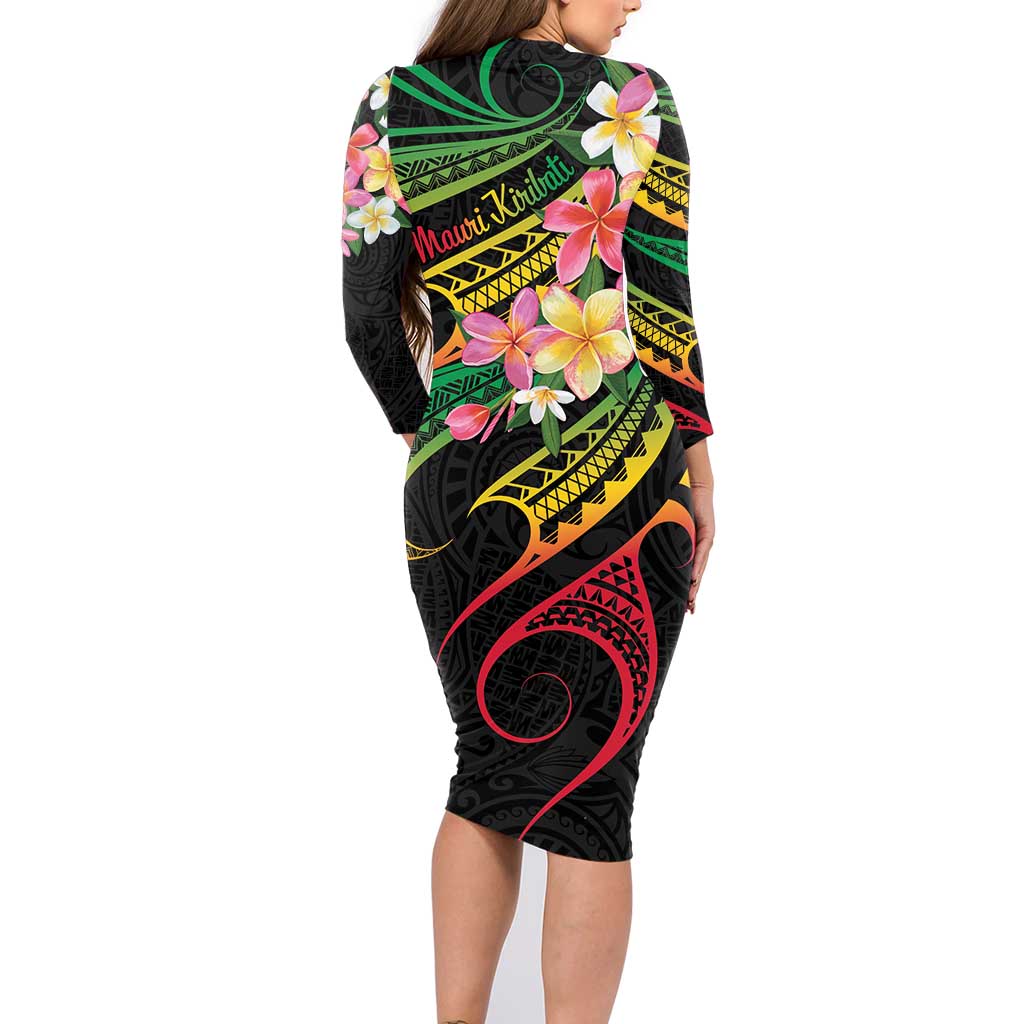 Kiribati Red Jasmine Mango Family Matching Long Sleeve Bodycon Dress and Hawaiian Shirt Reggae Polynesian Art Vibe LT9 - Polynesian Pride