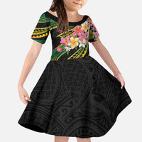 Kiribati Red Jasmine Mango Family Matching Off The Shoulder Long Sleeve Dress and Hawaiian Shirt Reggae Polynesian Art Vibe LT9 Daughter's Dress Reggae - Polynesian Pride